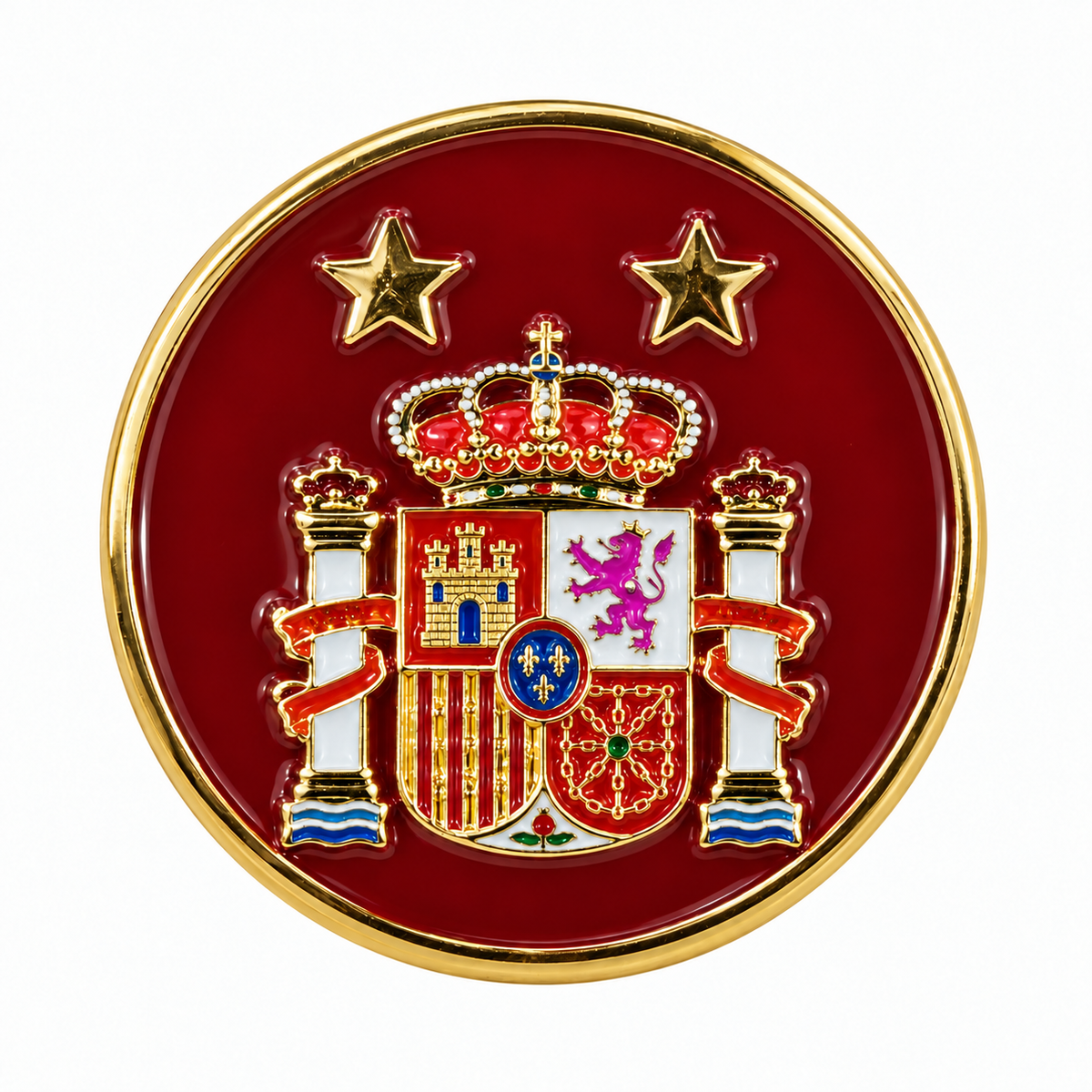 Pin de Solapa Esmaltado España con escudo constitucional y dos estrellas — Acabado dorado