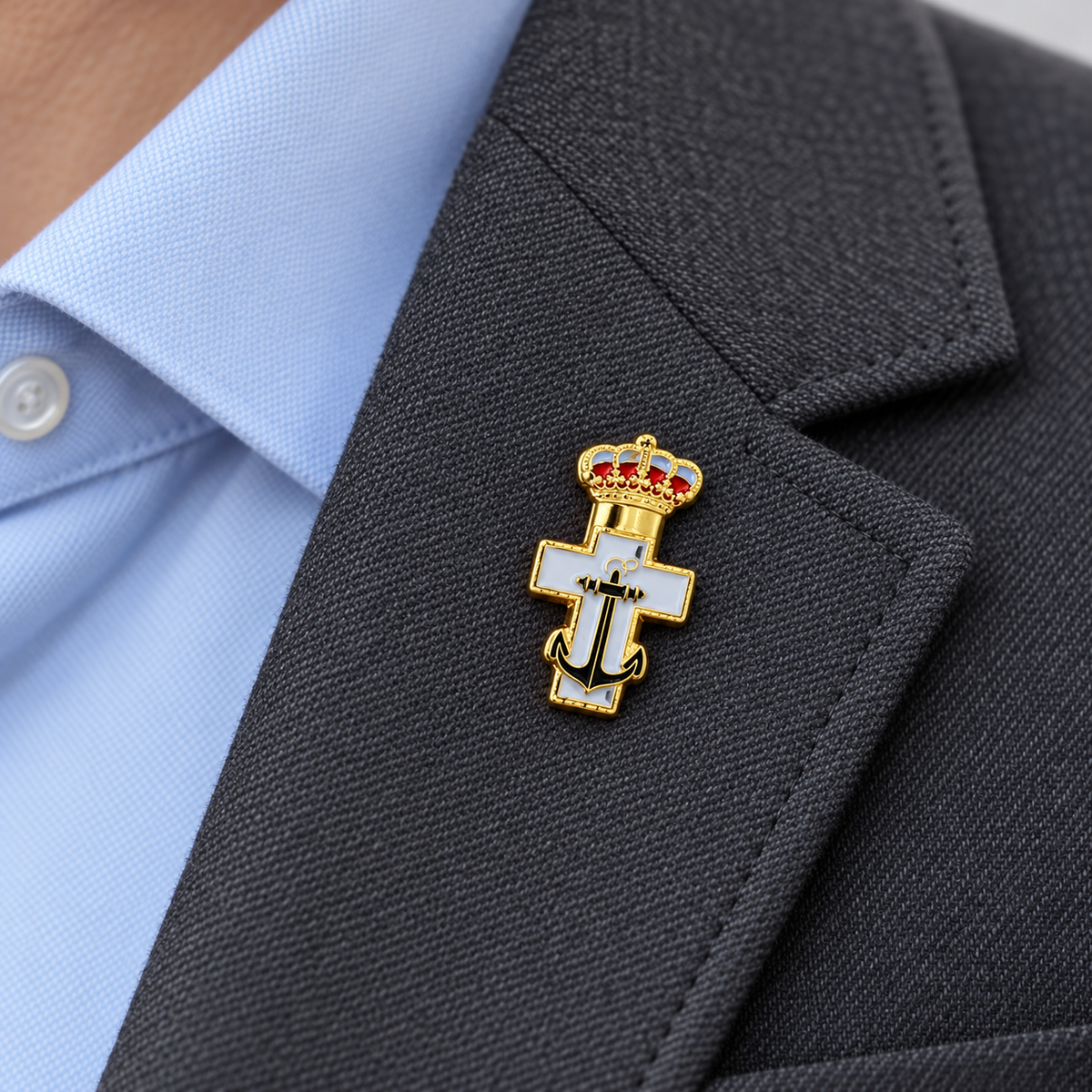 Pin de Solapa de la Medalla de la Cruz de Mérito Naval con Distintivo Blanco