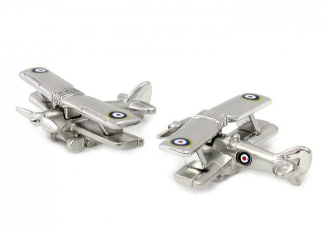 Gemelos Avion Biplano 3D con Escarapela de la RAF