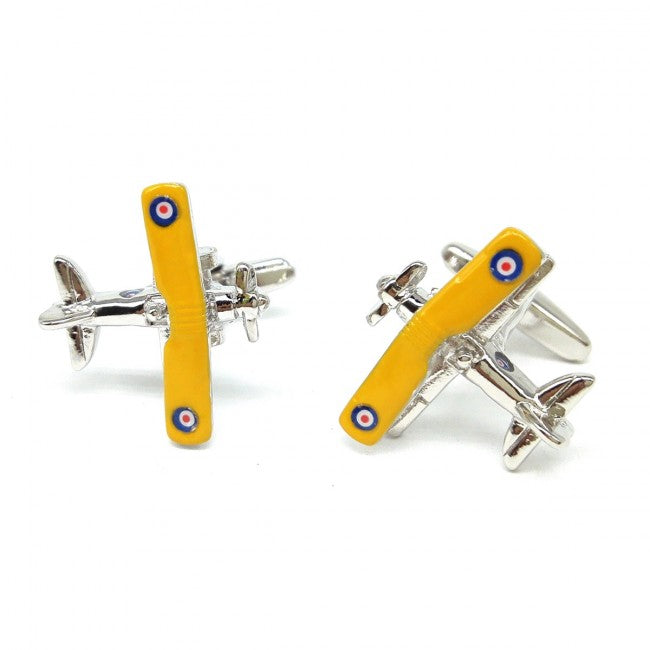Gemelos de camisa avión biplano RAF amarillo
