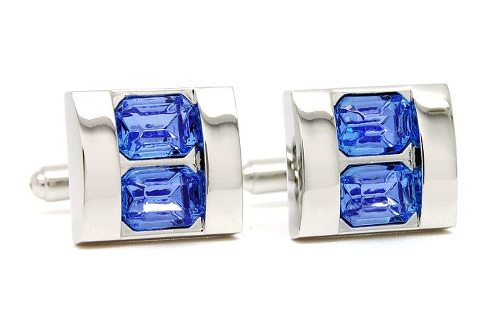 Gemelos Wedding Double Blue Crystal Cufflinks