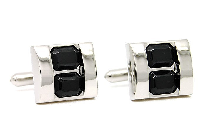 Gemelos Wedding Double Black Crystal Cufflinks