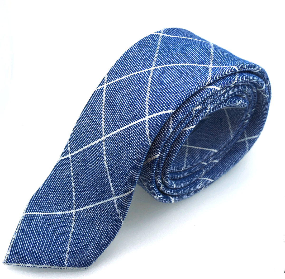 Corbata de Algodón Azul Rombos Blancos
