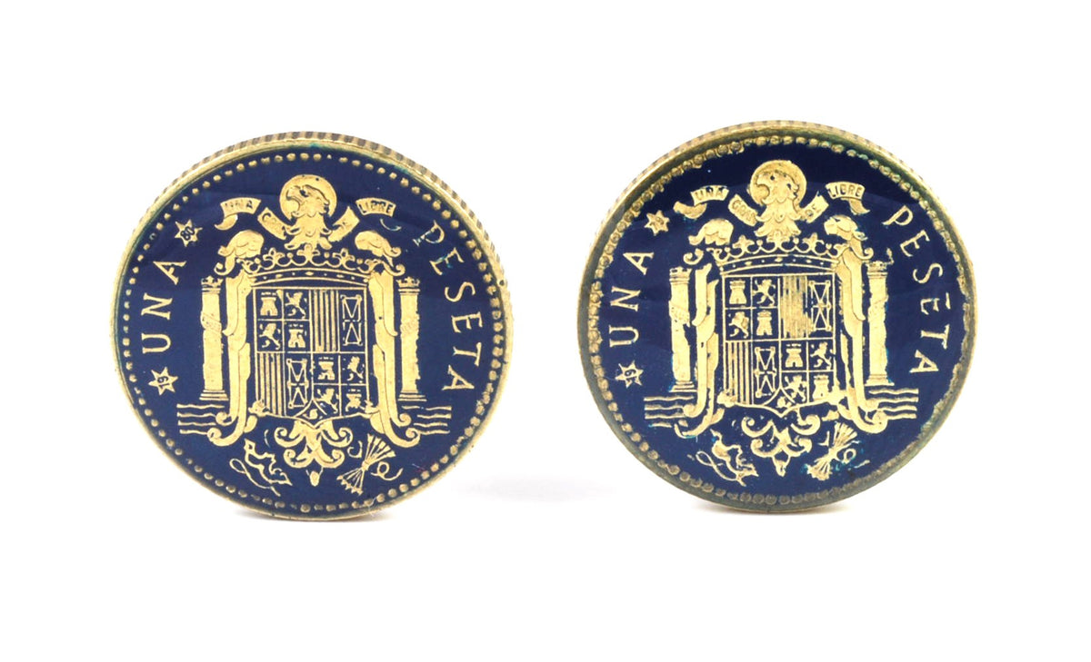 Gemelos para camisa de Moneda Peseta Escudo Águila Azul