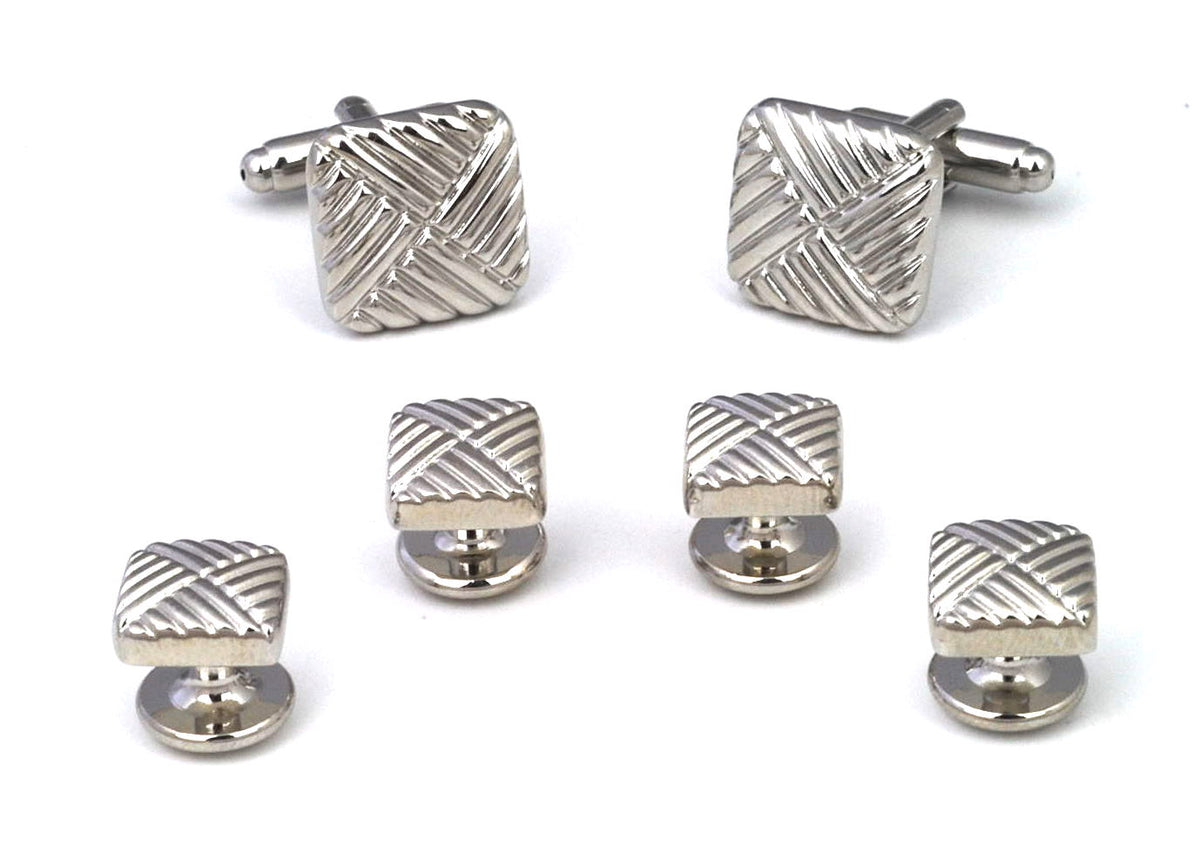 Stud Set Botones de Esmoquin y Gemelos Elegant Stripes in Steel