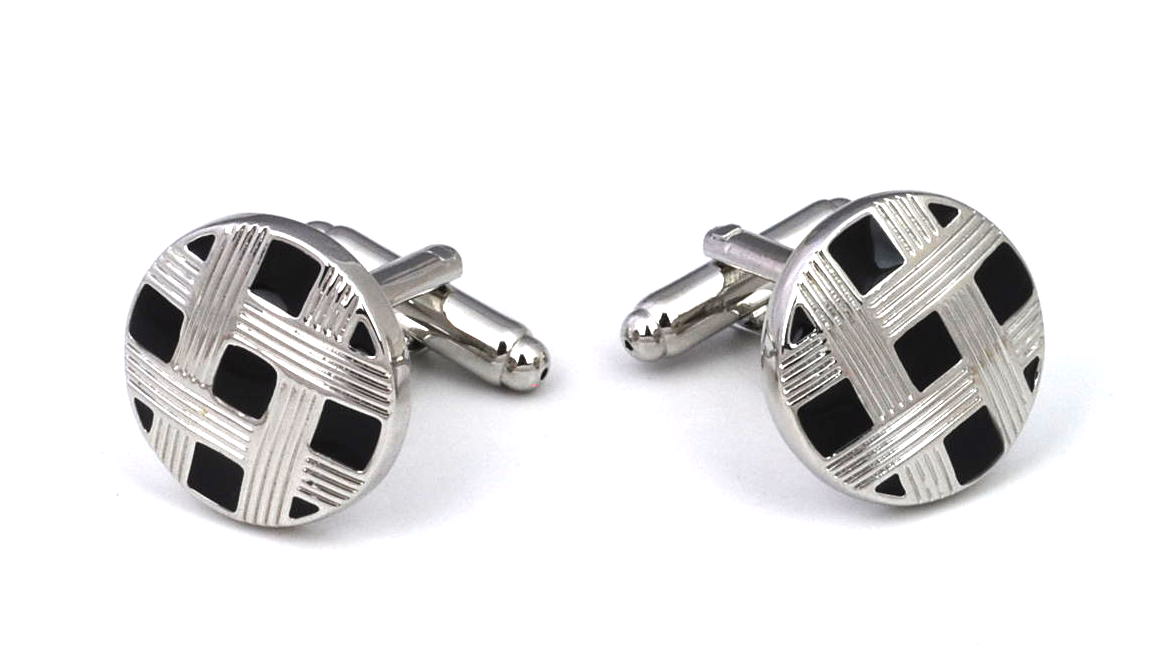 Stud Set Botones de Esmoquin y Gemelos Black and Steel Stripes
