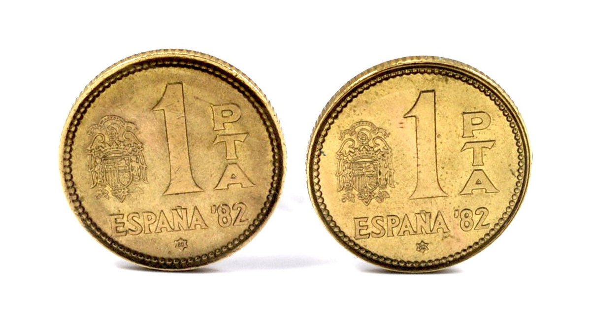 Gemelos para camisa moneda de una Peseta España 82 Rubia