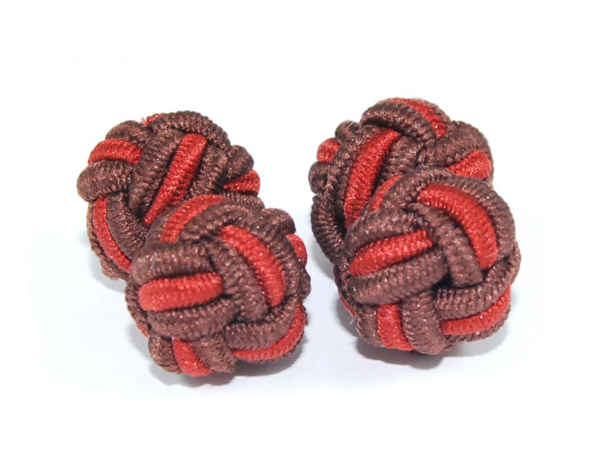 Gemelos Borla Bola Marrón y Rojo