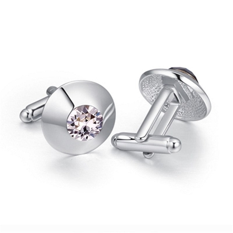 Gemelos para Boda Elegant Round Crystal Steel Plated Cufflinks