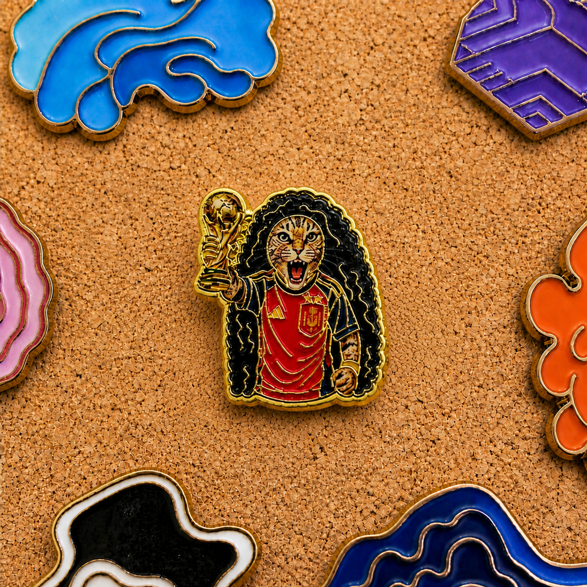Pin de Solapa Esmaltado del Gato Cucurella con Uniforme de Fútbol Español. Pines de fútbol, pines de equipos de fútbol español