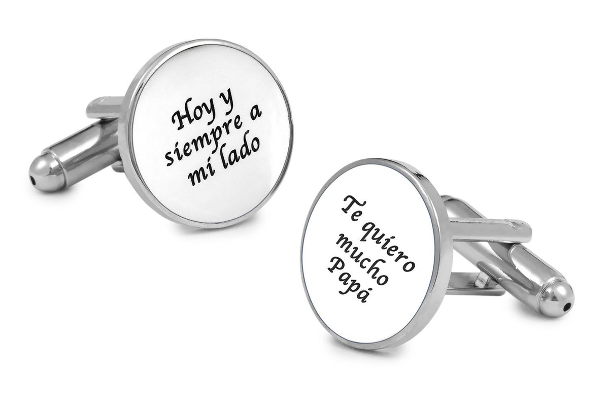 Gemelos de Camisa Boda Frases Hoy y Siempre a mi Lado + Te Quiero Mucho Papa Blanco 15mm