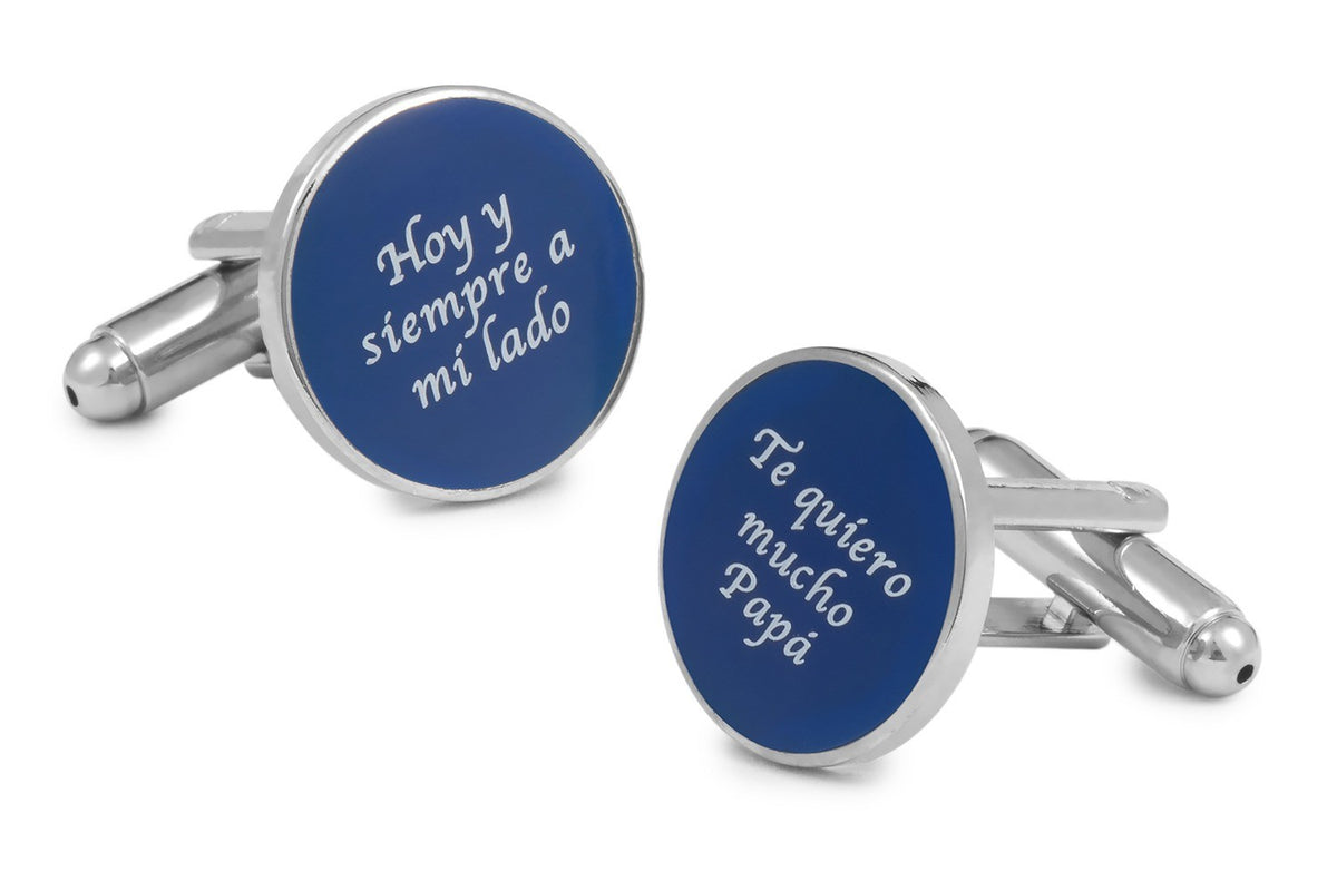 Gemelos de Camisa Boda Frases Hoy y Siempre a mi Lado + Te Quiero Mucho Papa Azul 15mm