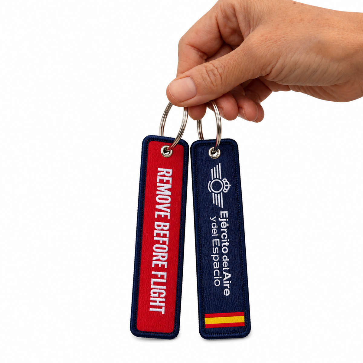 Llavero de Tela Bordado Ejercito del Aire y del Espacio 8x3cm REMOVE BEFORE FLIGHT
