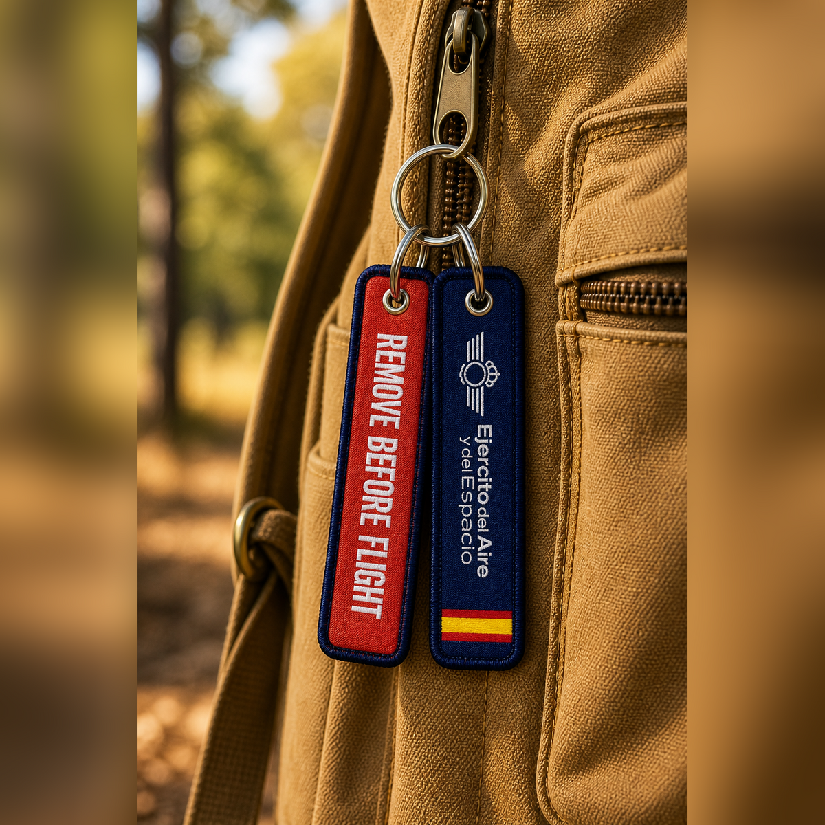 Llavero de Tela Bordado Ejercito del Aire y del Espacio 8x3cm REMOVE BEFORE FLIGHT