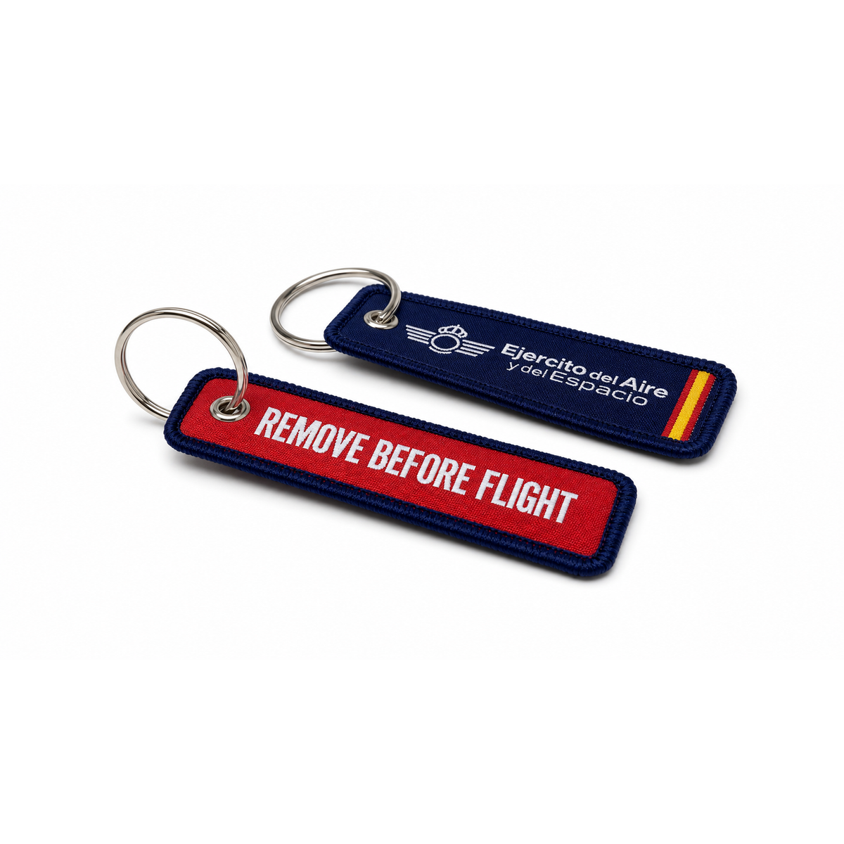 Llavero de Tela Bordado Ejercito del Aire y del Espacio 8x3cm REMOVE BEFORE FLIGHT