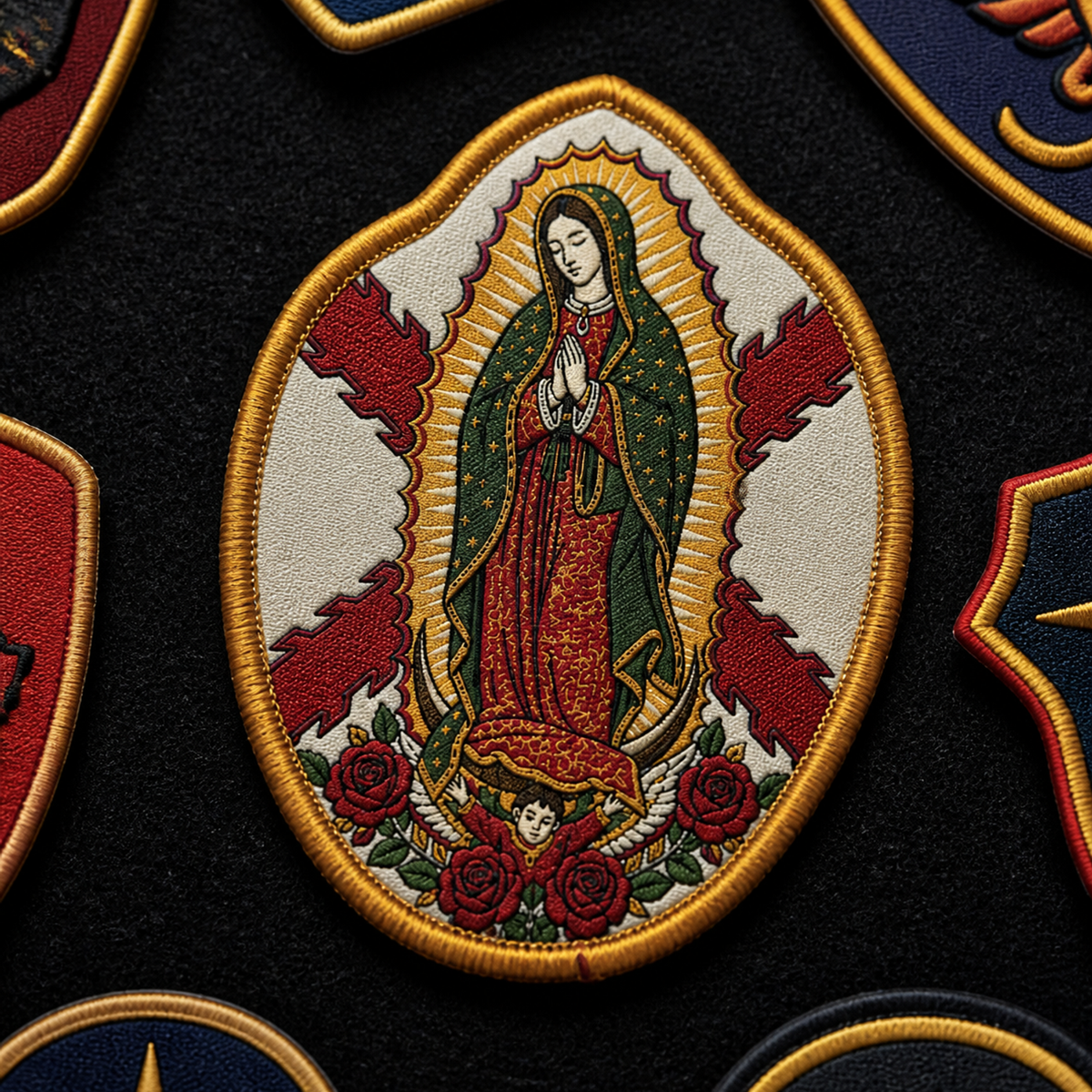 Parche Virgen de Guadalupe Cruz de Borgoña Hook and Loop 8 x 10 cm
