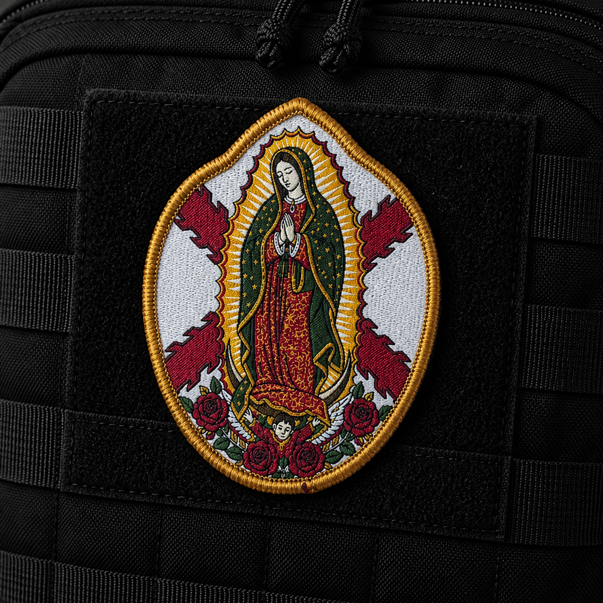 Parche Virgen de Guadalupe Cruz de Borgoña Hook and Loop 8 x 10 cm