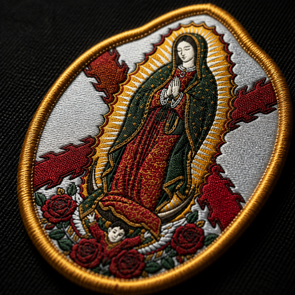 Parche Virgen de Guadalupe Cruz de Borgoña Hook and Loop 8 x 10 cm