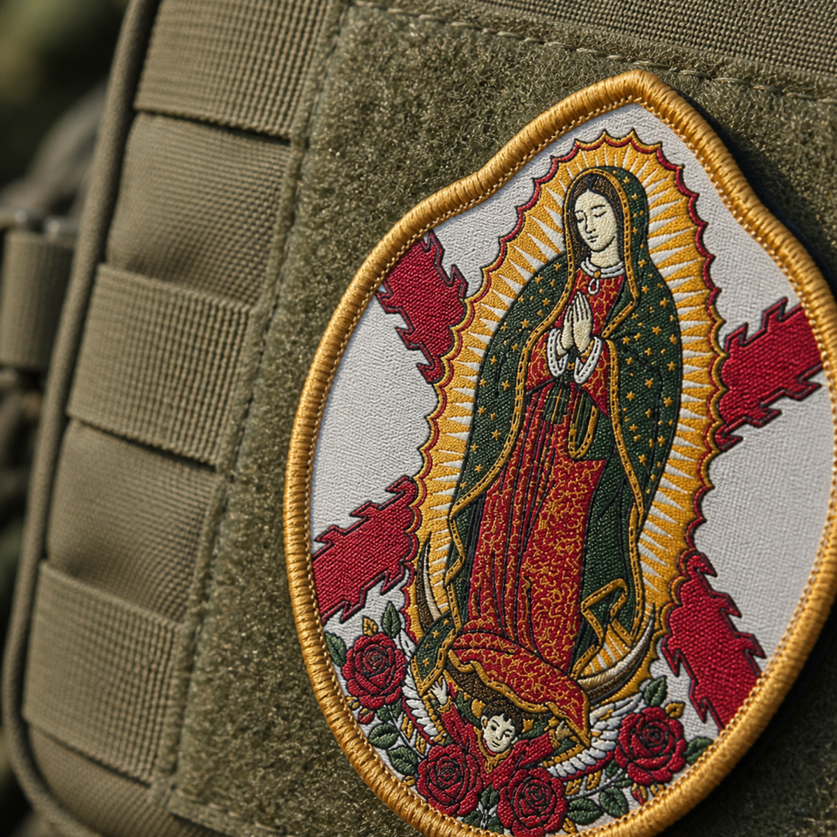 Parche Virgen de Guadalupe Cruz de Borgoña Hook and Loop 8 x 10 cm