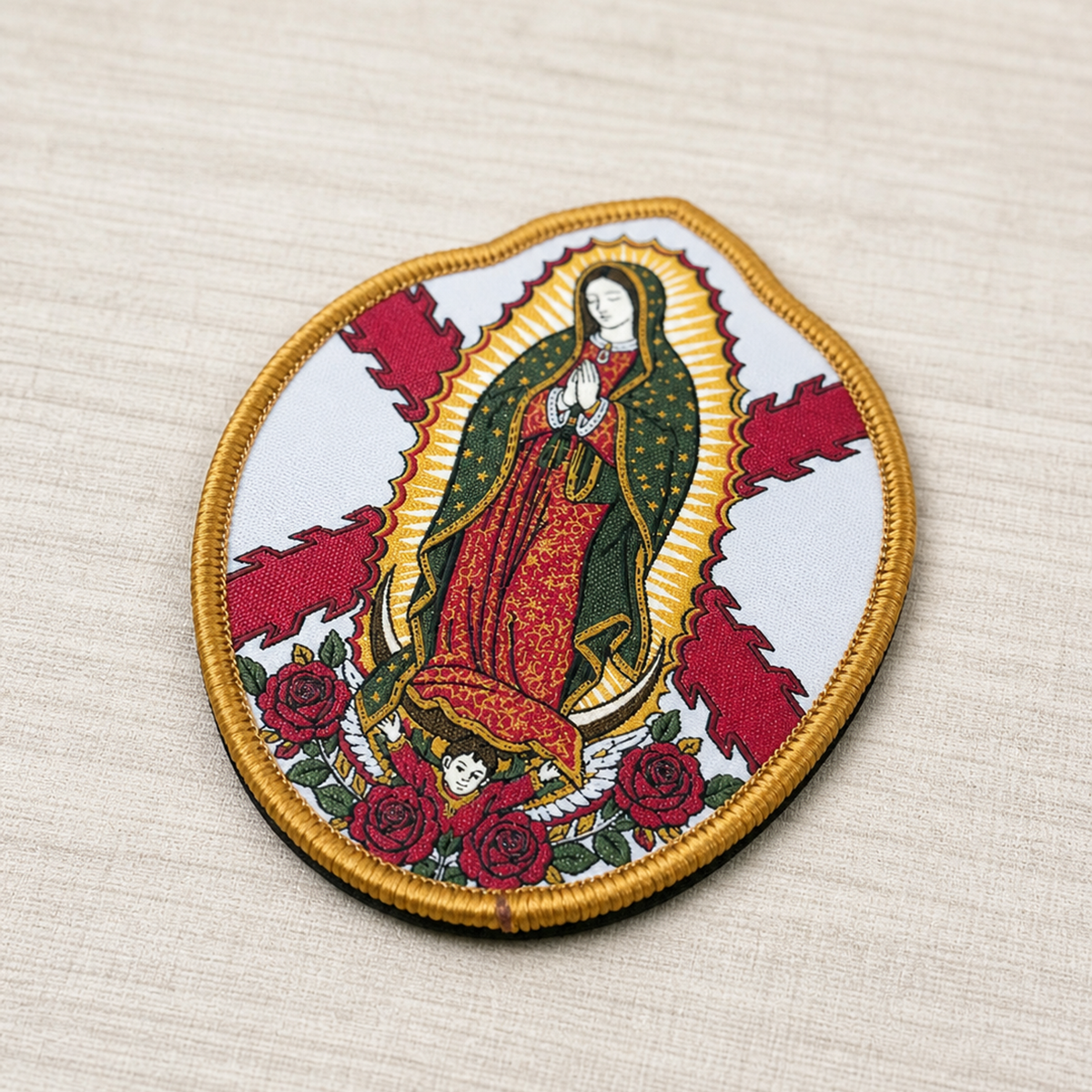 Parche Virgen de Guadalupe Cruz de Borgoña Hook and Loop 8 x 10 cm