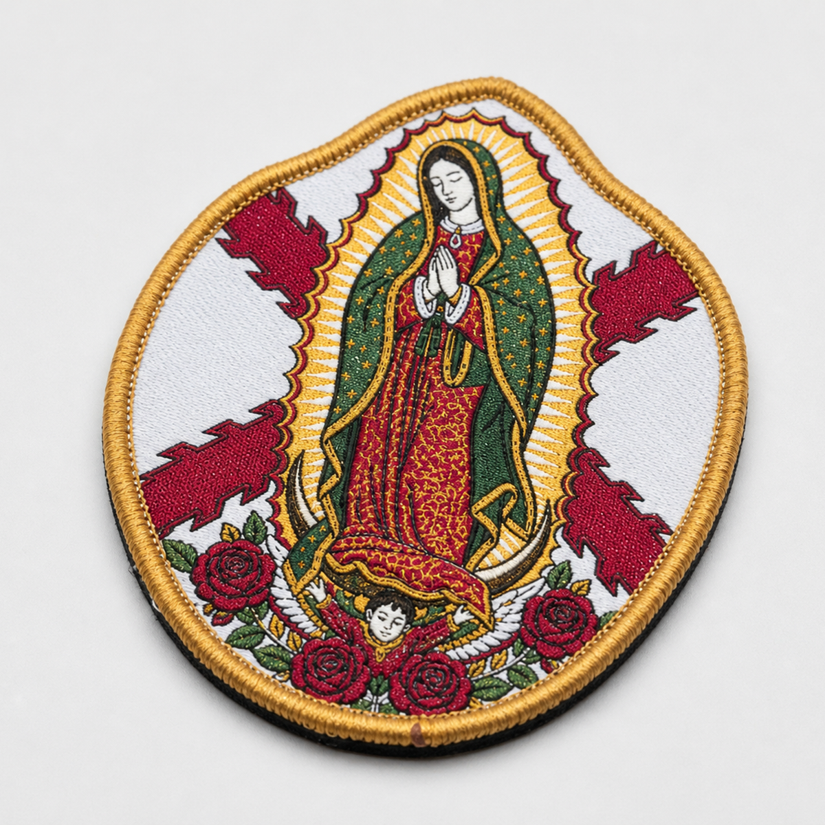 Parche Virgen de Guadalupe Cruz de Borgoña Hook and Loop 8 x 10 cm