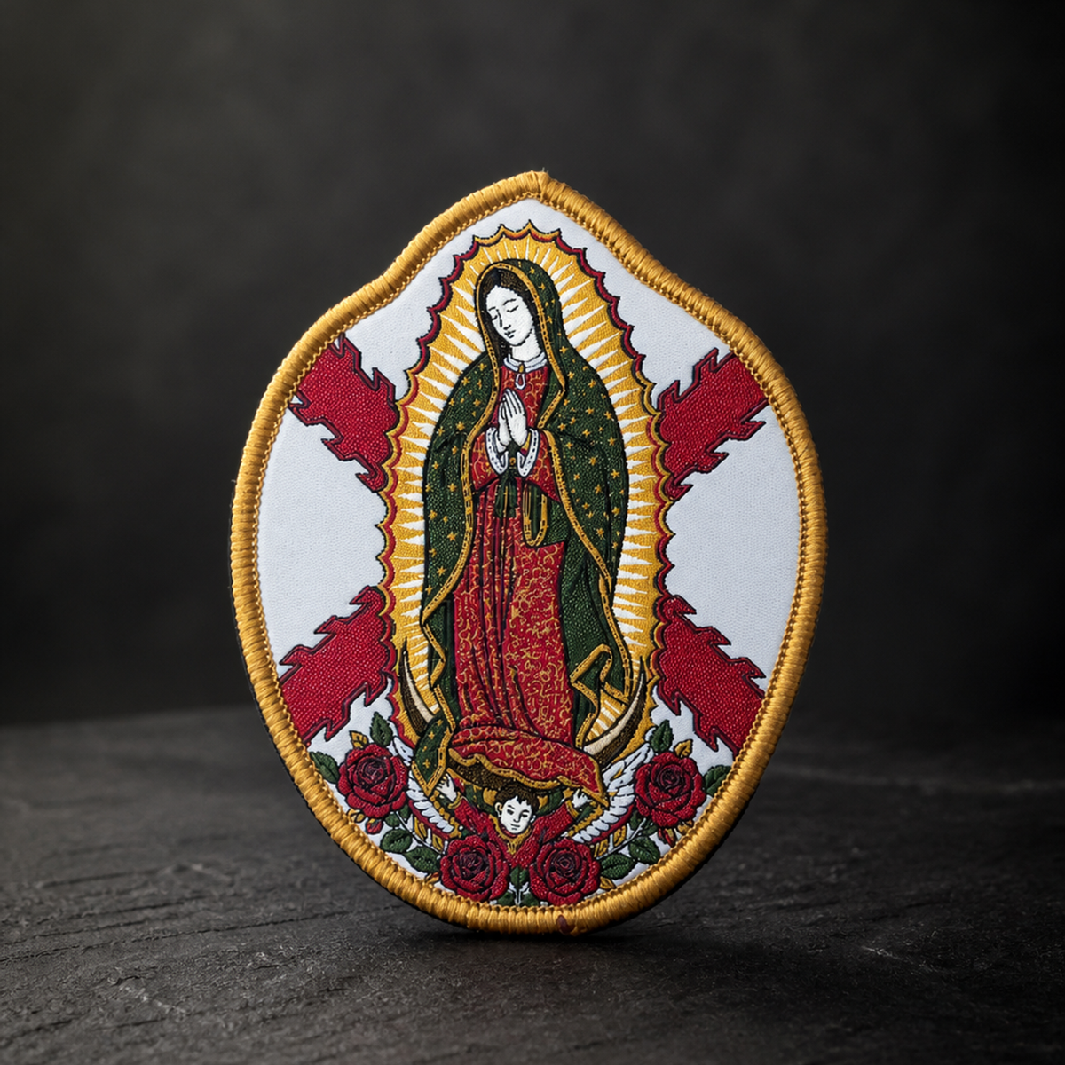 Parche Virgen de Guadalupe Cruz de Borgoña Hook and Loop 8 x 10 cm