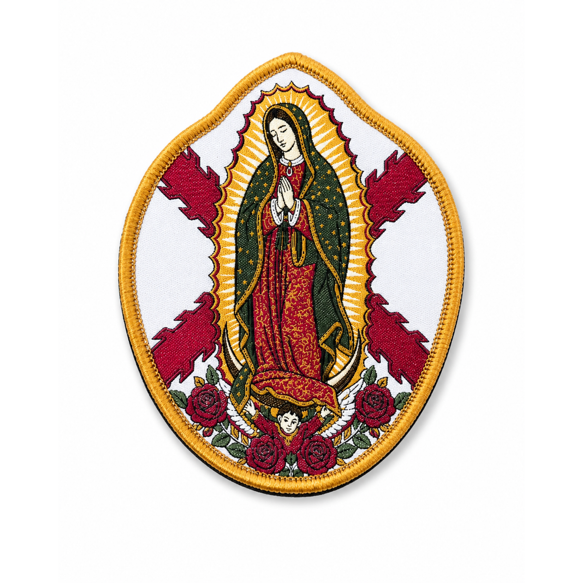 Parche Virgen de Guadalupe Cruz de Borgoña Hook and Loop 8 x 10 cm