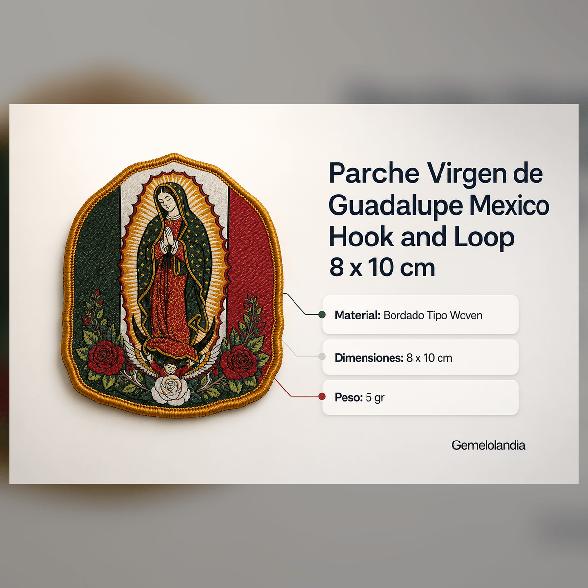 Parche Virgen de Guadalupe Mexico Hook and Loop 8 x 10 cm