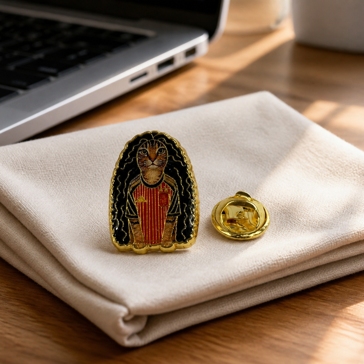 Pin de Solapa Esmaltado Gato Cucurella con Uniforme de Fútbol Español. Pines de fútbol, pines de equipos de fútbol español