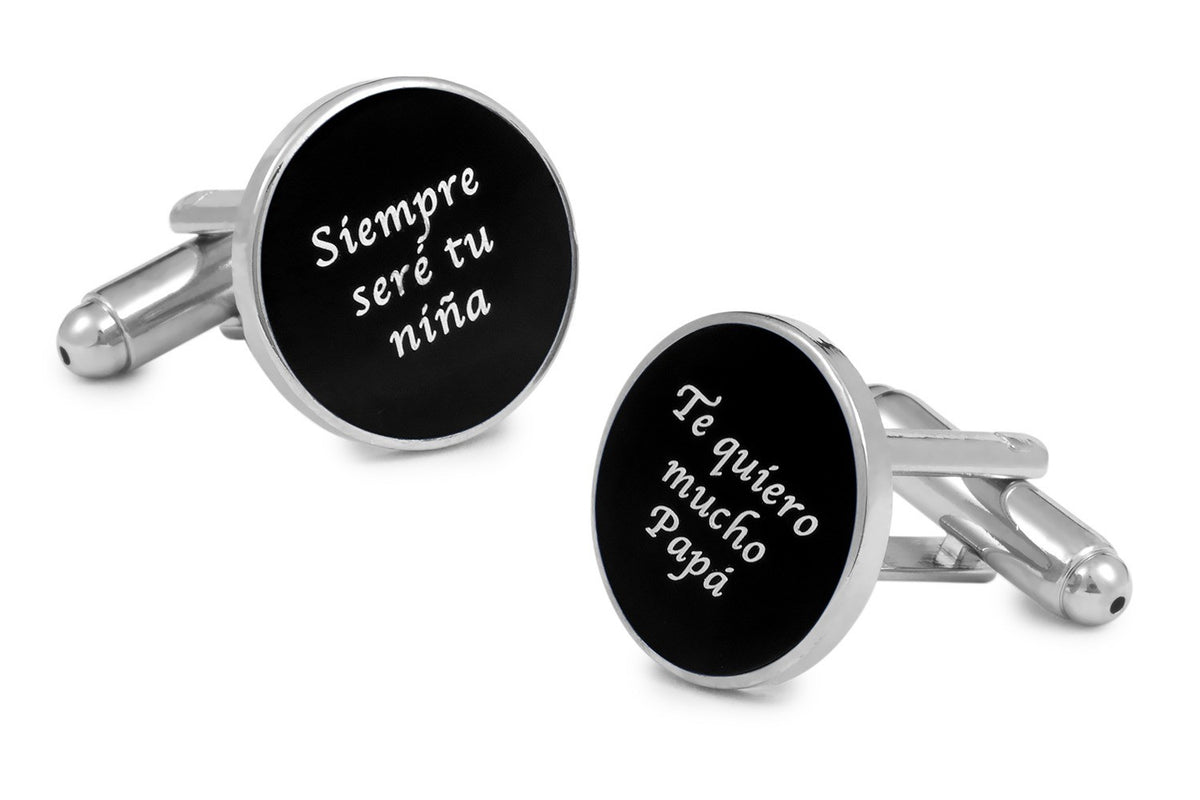 Gemelos de Camisa Boda Frases Siempre Sere Tu Niña + Te quiero Mucho Papa Negro 15mm