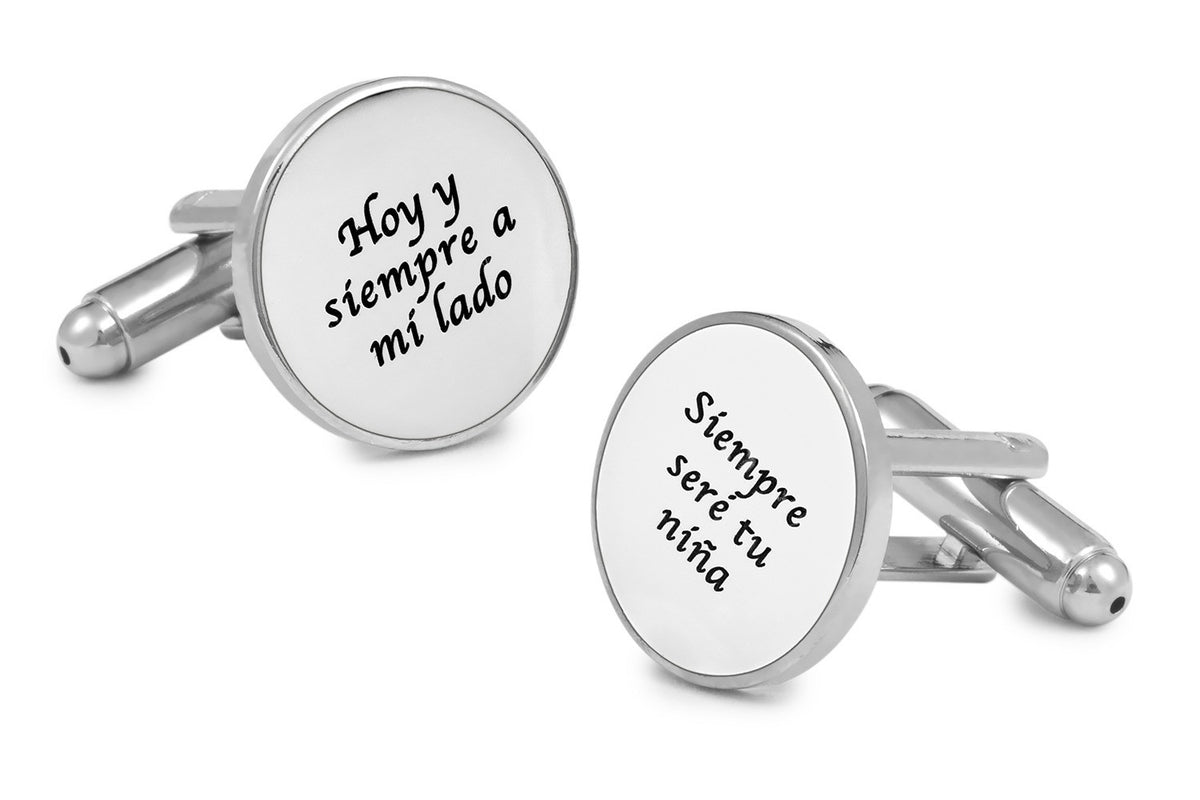 Gemelos de Camisa Boda Frases Hoy y Siempre a mi Lado + Siempre Sere Tu Niña Blanco 15mm