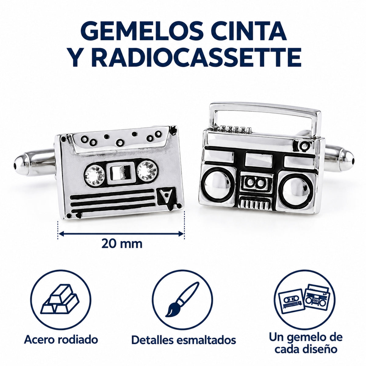 Gemelos Cinta y Radiocassette. Infografía de características verificadas.