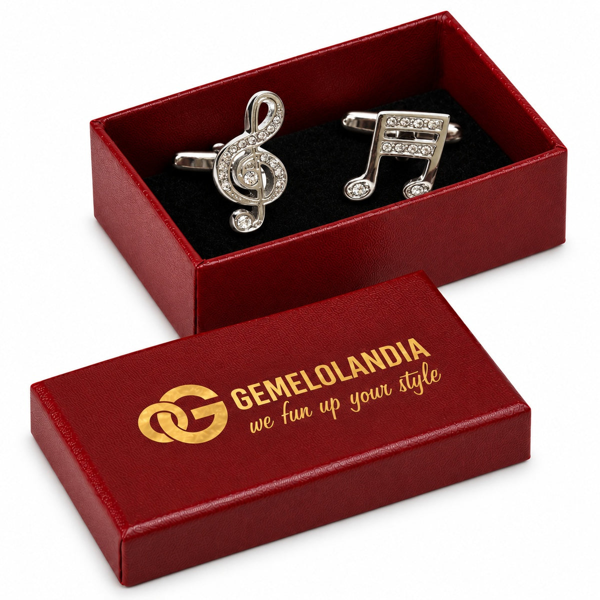 Gemelos para Camisa Clave Sol y Nota Musical Cristal