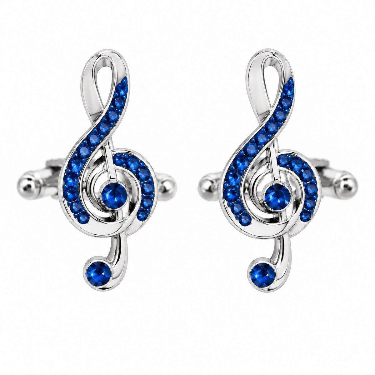Gemelos Clave de Sol con Piedras Azules · 25 × 13 mm