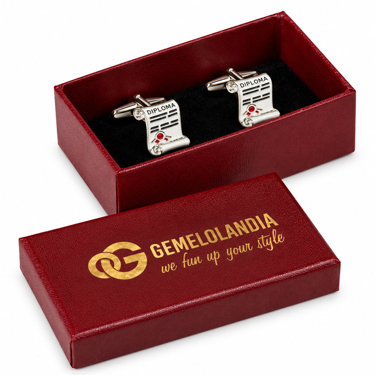 Diploma de graduación: Par en caja burdeos Gemelolandia