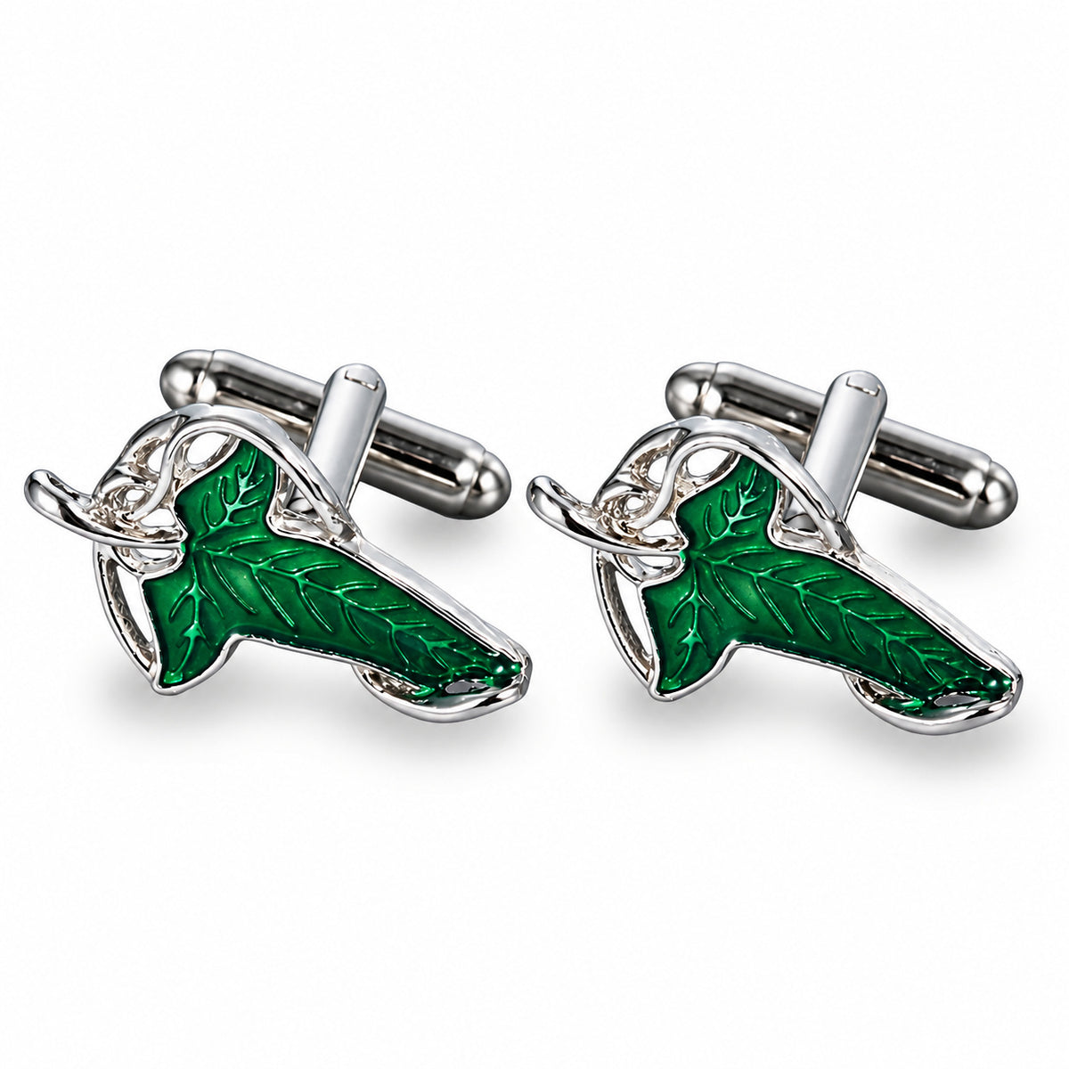 Gemelos de Camisa Hoja de Lorien Esmaltada 2,7 x 1,6 cm. Portada del par sobre fondo blanco.