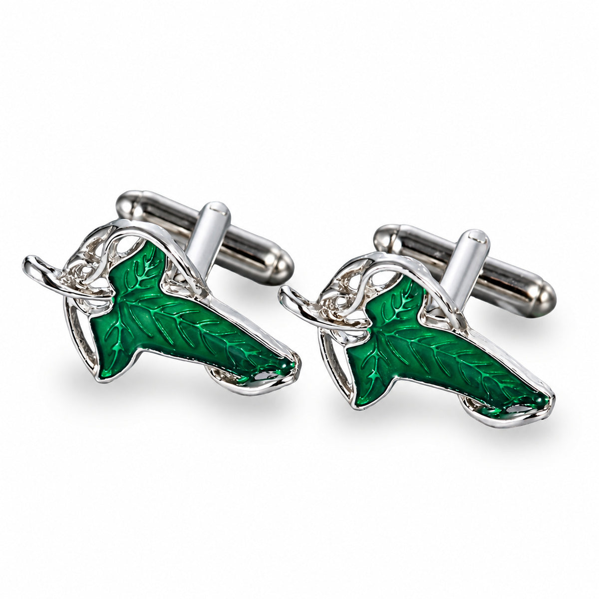 Gemelos de Camisa Hoja de Lorien Esmaltada 2,7 x 1,6 cm. Par de gemelos en paralelo.