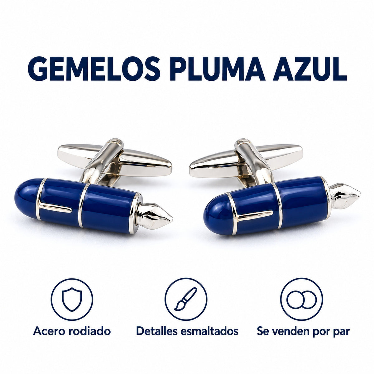 Gemelos Pluma Estilográfica Azul. Infografía de características verificadas.