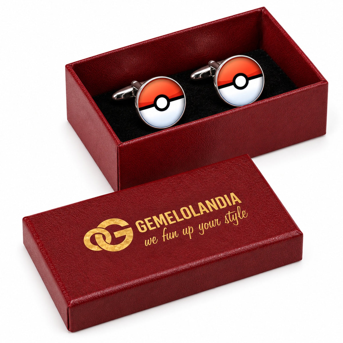 Gemelos Pokémon GO. Par en la caja burdeos Gemelolandia.