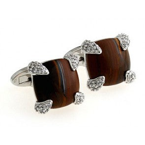Gemelos Brown Stone Plated Engarced
