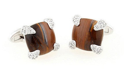 Gemelos Brown Stone Plated Engarced
