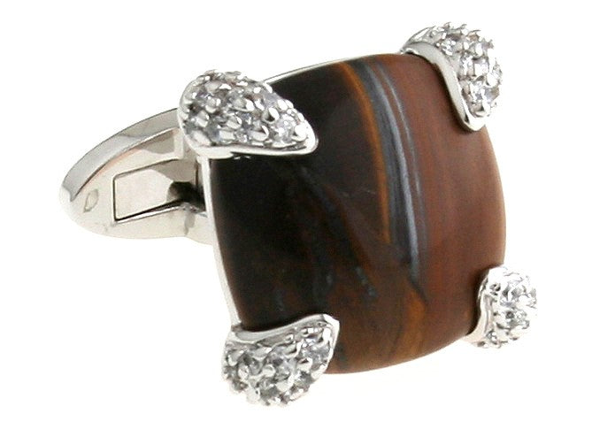 Gemelos Brown Stone Plated Engarced