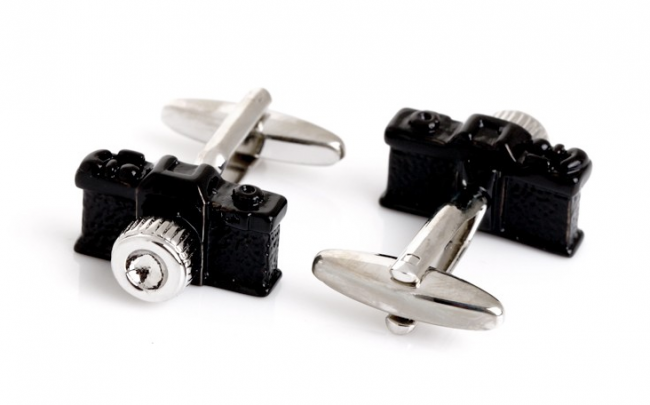Gemelos para Camisa Camara Reflex 3D Negra Objetivo Acero