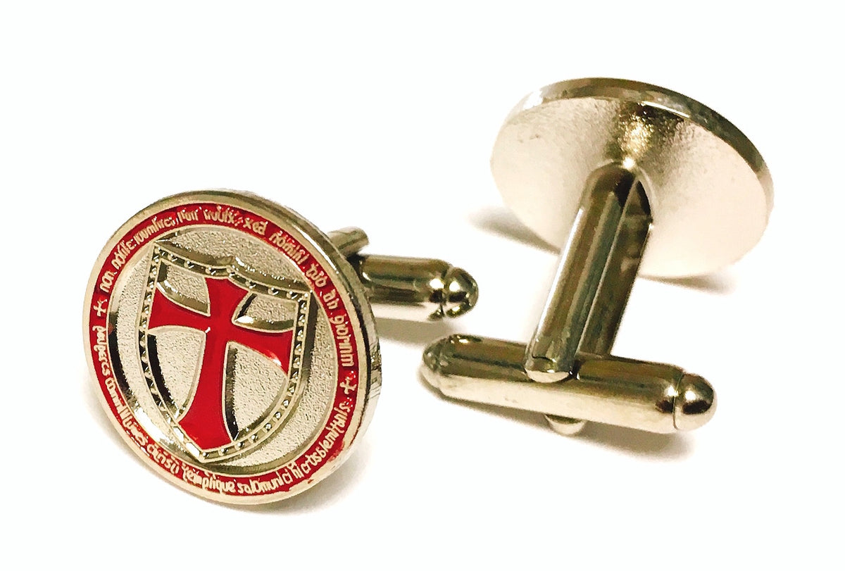 Gemelos de Camisa Redondos con Escudo Cruz Templaria en Rojo