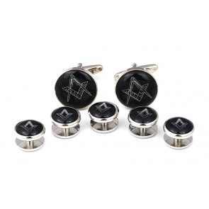 Gemelos de Camisa Stud Set Esmoquin Masonico Black & Chrome