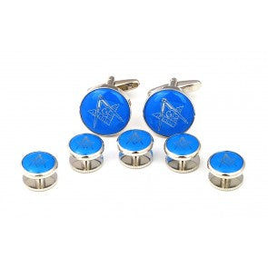 Gemelos de Camisa Stud Set Esmoquin Masonico Blue & Chrome