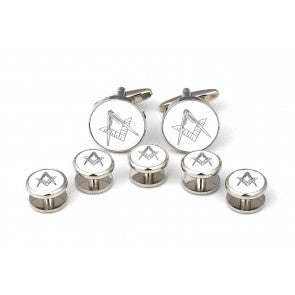 Gemelos de Camisa Stud Set Esmoquin Masonico White & Chrome