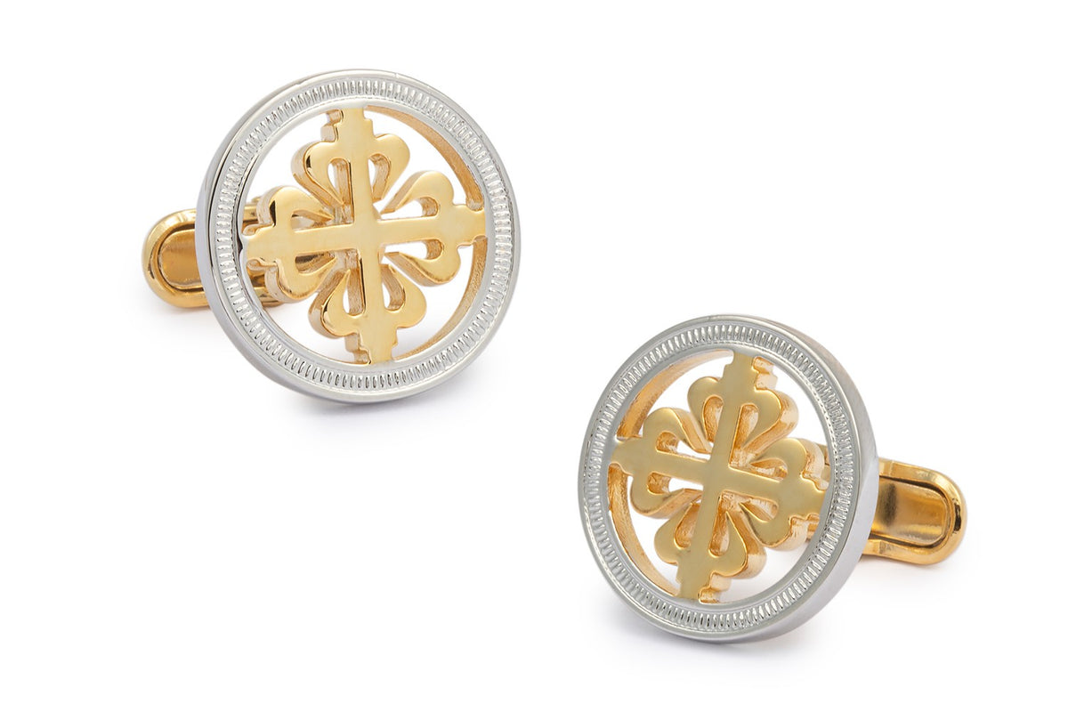 Gemelos de la Cruz de Alcántara en Dorado con detalles en Plateado - 20mm