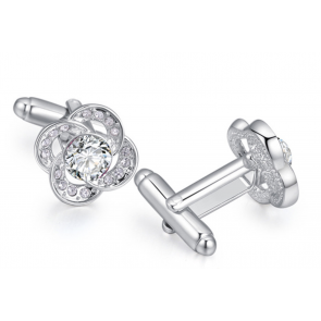 Gemelos para Boda Flower Crystal Steel Plated Cufflinks