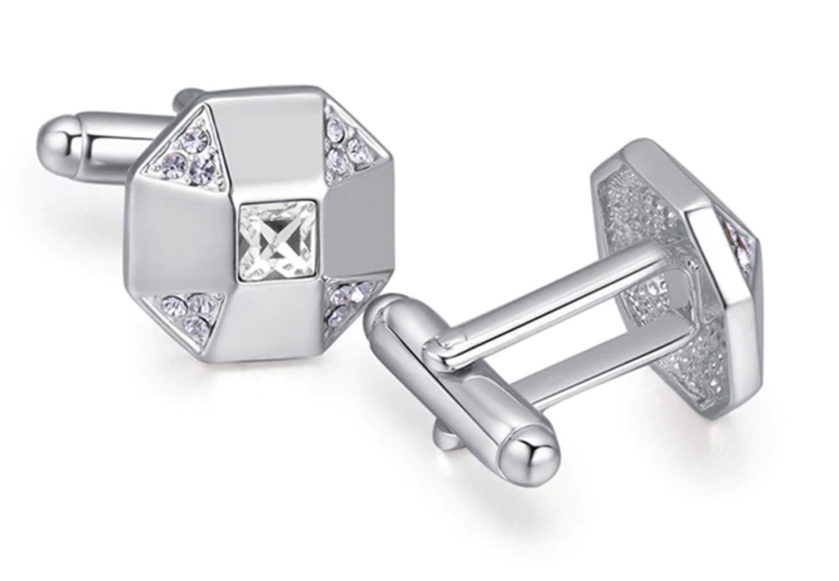 Gemelos para Boda Octogonal Abstract Crystal Steel Plated Cufflinks